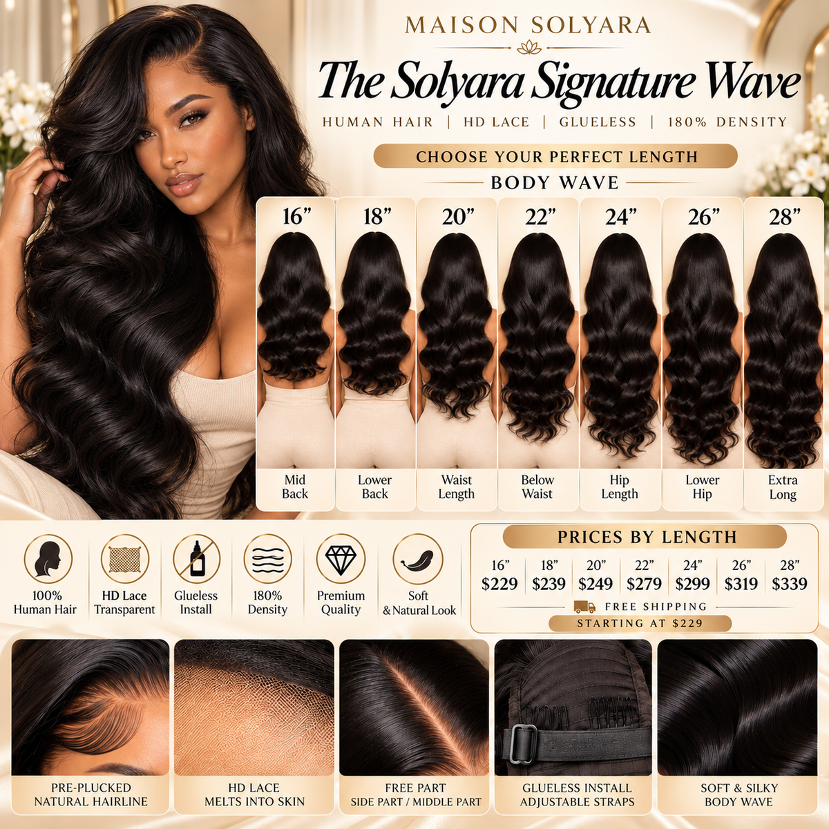 The Solyara Signature Wave | Glueless HD Lace Body Wave Wig