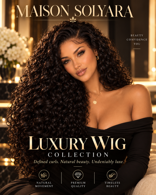 Maison Solyara Premium Hair Deep Curly 13x6 HD lace wig luxury campaign